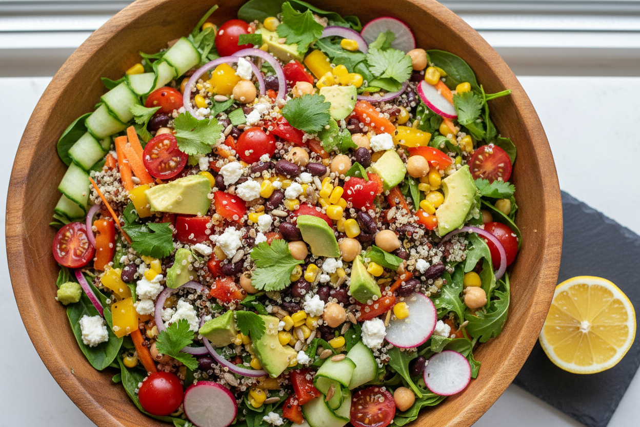 quinoa salad with so many salad ingredients