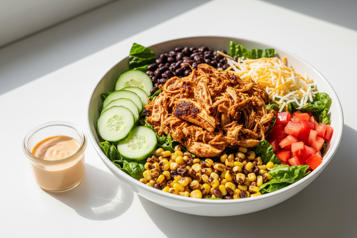  the one with shreded chipotle chicken and many more salad ingredients